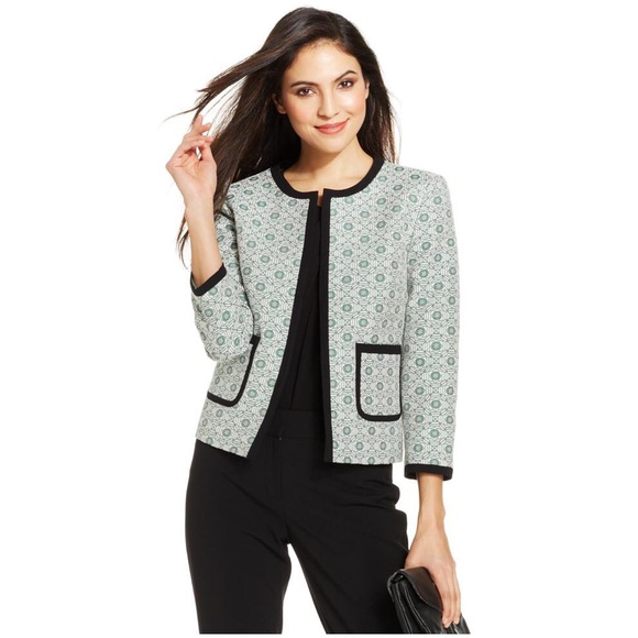 Nine West Open-Front green Jacquard Jacket blazer - Picture 2 of 7